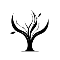 Abstract Tree: Black and White Botanical Illustration, Minimalist Nature Design, Elegant Plant Silhouette, Simple Graphic Vector