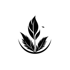 Elegant Black and White Plant Leaves Illustration: Minimalist Nature Design, Perfect for Logos, Decor, and Branding