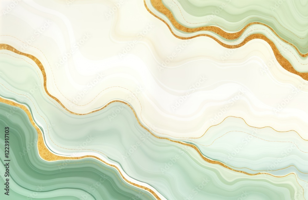 Aufkleber abstract pattern with sage green, gold colors. wave-like lines create soft floral design. elegant ba