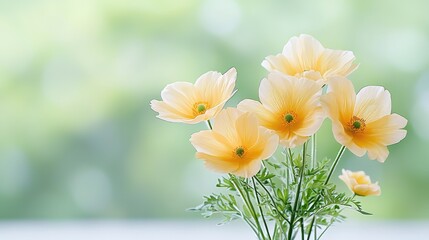 Pale yellow flowers bouquet, spring garden background