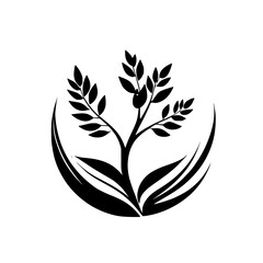 Elegant Black and White Floral Design: Minimalist Plant Illustration, Botanical Circle Art