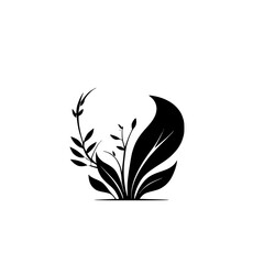 Elegant Black and White Floral Design: Minimalist Botanical Silhouette in a Circle. Perfect for Nature-Inspired Logos, Branding, and Decor.