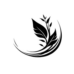 Elegant Black and White Floral Design: Minimalist Botanical Leaf Silhouette Illustration