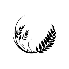 Obraz premium Elegant Black Wheat Plant Leaves Silhouette on White Background. Minimalist Floral Design, Botanical Vector Illustration, Nature Branch Symbol, Simple Vintage Decoration Graphic