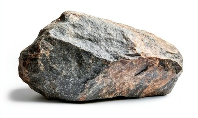 Obraz premium Single grey and brown rough rock isolated on white.