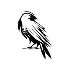 Majestic Crow Silhouette: A Black and White Vector Illustration of a Crow. Perfect for nature lovers, gothic art enthusiasts, and graphic design projects.