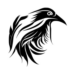 Majestic Crow: A Black and White Abstract Bird Illustration