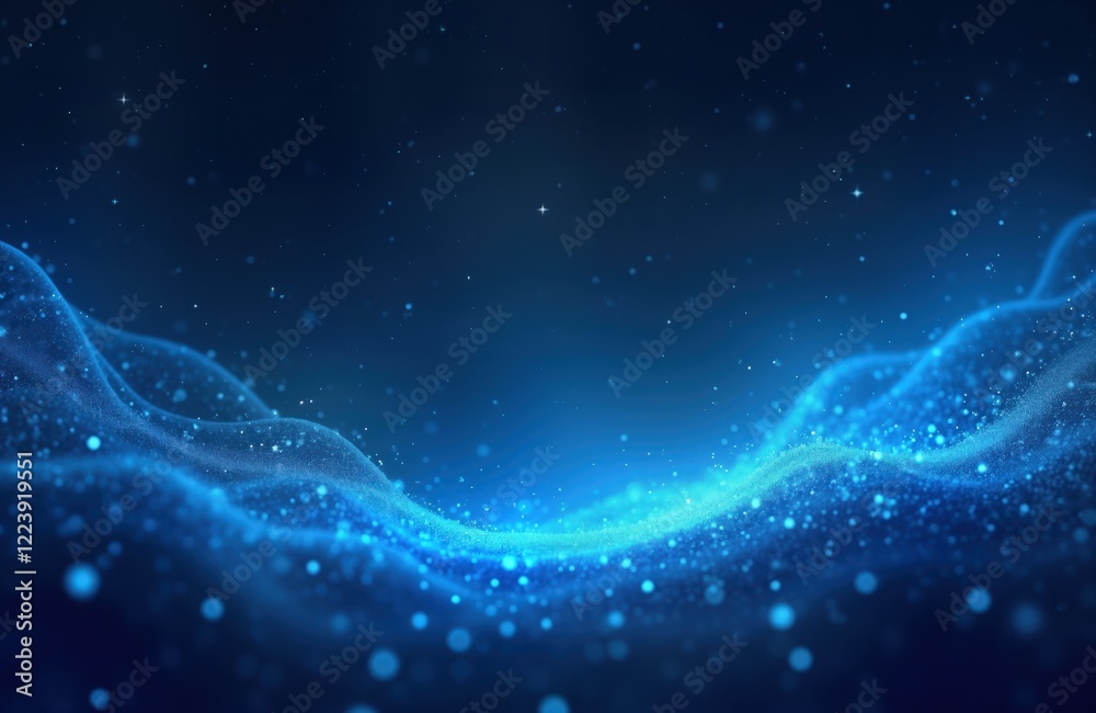 Poster abstract night sky scene with blue glowing particles. ethereal atmosphere creates dreamy space ambia