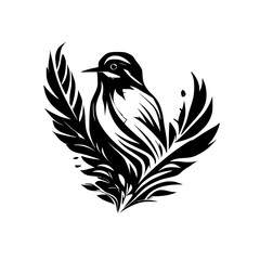 Obraz premium Elegant Bird Silhouette with Ornate Feathers: A Stunning Black and White Nature Illustration