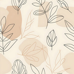 A minimalist pattern featuring various leaves and abstract shapes in soft colors.
