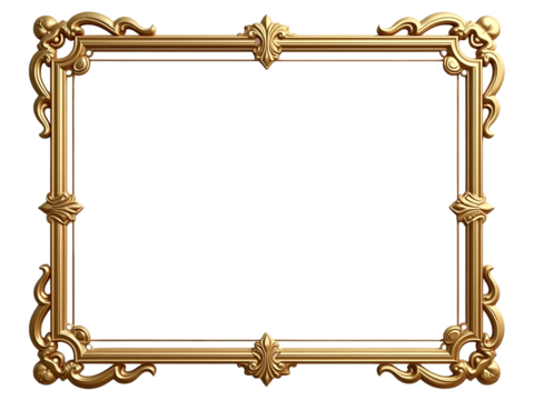 Golden Ornate Frame on Transparent Background