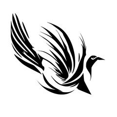 Obraz premium Abstract Bird in Flight: Black and White Avian Artwork. A dynamic, minimalist vector illustration of a bird's graceful movement, perfect for nature-themed designs.