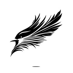 Abstract Bird Wing: Black and White Avian Design, Elegant Feather Symbol, Wildlife Vector Graphic