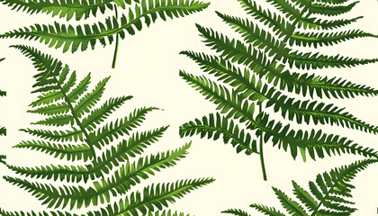 A pattern featuring various green fern leaves against a light background.