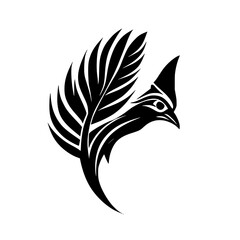 Obraz premium Elegant Bird with Feather Design: Abstract Black and White Vector Graphic. Perfect for logo, icon, or artistic print.