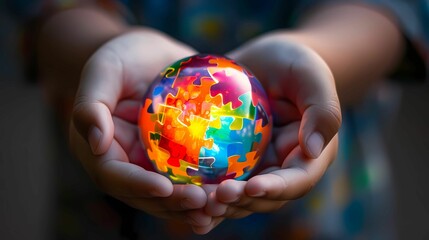 hands holding a globe with the autism awareness logo