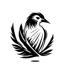 Elegant Bird Silhouette: Monochrome Avian Art, Nature-Inspired Graphic Design, Perfect for Logo or Icon