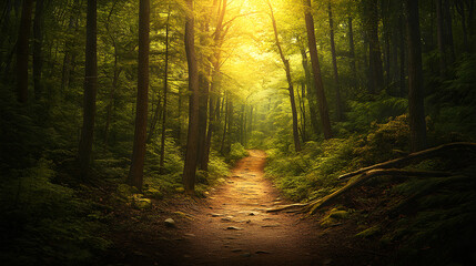 Obraz premium Perseverance Through Nature's Obstacles: Overcoming Challenges on a Winding Forest Path