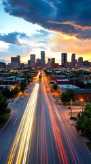 Fototapeta premium Bustling skyline under a golden fireworks display, soft glows and dynamic trails creating an energetic festive feel