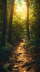 Fototapeta premium Perseverance Through Nature's Obstacles: Overcoming Challenges on a Winding Forest Path