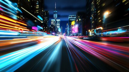 Fototapeta premium Fireworks cascading in vivid trails above an iconic skyline, the interplay of light and architecture creating a magical scene