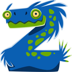 Halloween font letter Z cute monster character. Silly alien beast typeset symbol, spooky fantasy creature vector ABC font element or bizarre Halloween hairy snake monster English alphabet letter