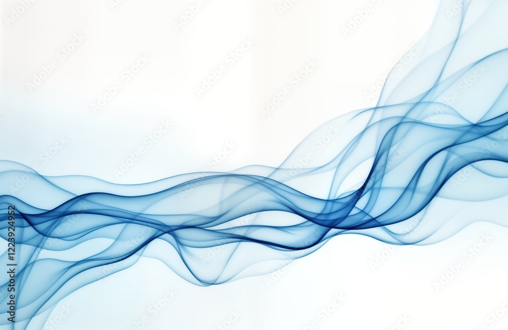 Poster abstract aerial view of blue wispy vapors water vapor flowing on white surface. dynamic display of e