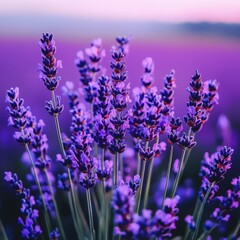 Naklejka premium Close Up of Vibrant Purple Lavender Flowers in a Field