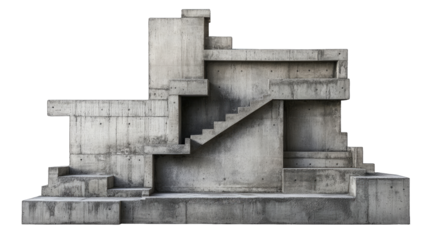 Concrete Architectural Model: A compelling image of a complex, Brutalist-style architectural model crafted from grey concrete, showcasing intricate stairways and layered platforms.