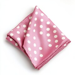 Pink polka dot pocket square folded on white background. (1)