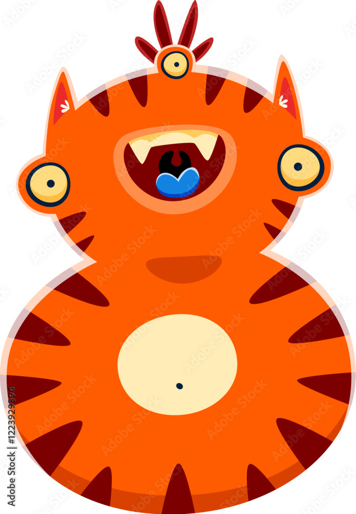 Aufkleber halloween font digit 8 eight spooky monster character. crazy alien beast typeface figure or number, 