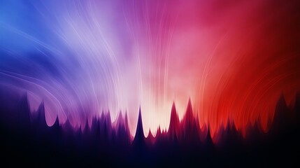 Fototapeta premium Skyline with cascading firework trails, rich reds and purples bursting in rhythmic patterns above towering structures