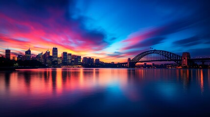 Obraz premium Vibrant firework display over a serene skyline, reflections glowing on water as colorful bursts fill the night sky