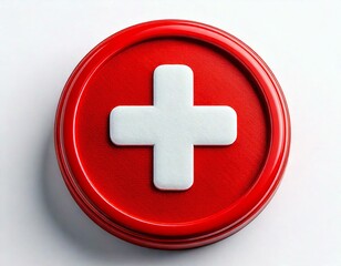Fototapeta premium Medical sign. White cross on a red button isolated on white