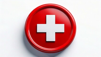 Obraz premium Medical sign. White cross on a red button isolated on white