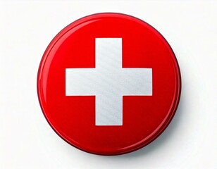 Fototapeta premium Medical sign. White cross on a red button isolated on white