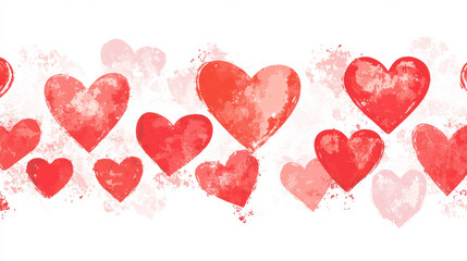 Red watercolor hearts on white background create romantic pattern valentine