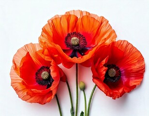  Firefly Poppy flowers isolated on white background 