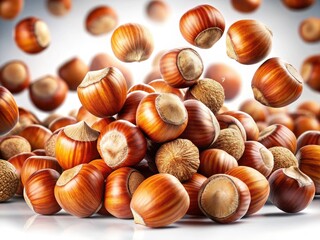 Aerial Hazelnut Fall Close-up: Isolated White Background High-Resolution Image