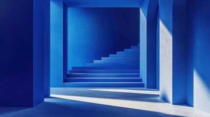 Fototapeta premium Blue room interior with staircase and sunlight.