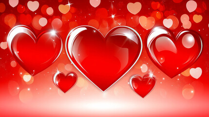 Red hearts on sparkling background create romantic atmosphere