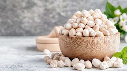 Bowl of chickpeas on rustic table, healthy food