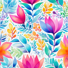 Fototapeta premium Cute colorful watercolor floral designs on a white background, watercolor seamless pattern. Watercolor print in rustic vintage style, textile or wallpapers.