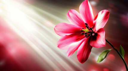 Vibrant pink flower with radiant light background
