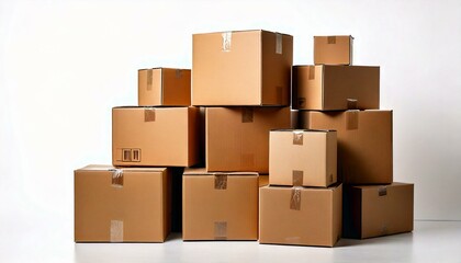 Fototapeta premium stacked cardboard boxes on a plain isolated, symbolizing logistics
