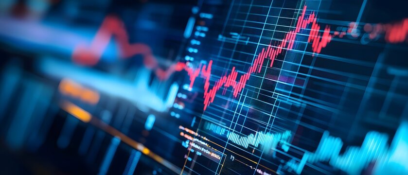 Futuristic financial chart displaying stock market trends in vibrant colors, ideal for finance and investment themes.