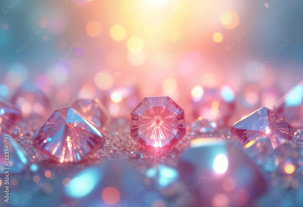 Poster close-up view of sparkling gems. colorful crystals arranged beautifully. gems shine brightly with ir