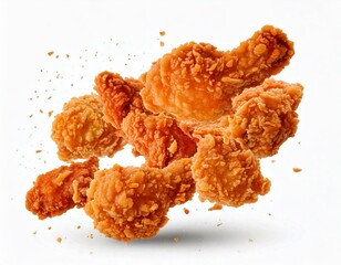 Tasty flying fried chicken isolated on white background
