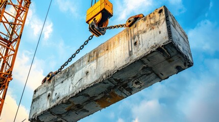 Construction Crane Counterweight: A large, dense block of concrete or steel, designed to balance crane arms and ensure stability during heavy lifting tasks.
