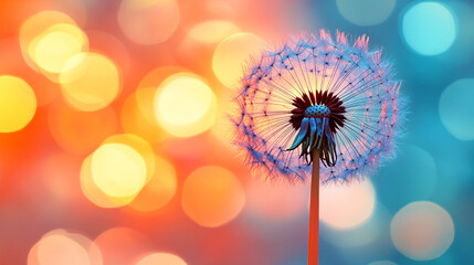 Dandelion silhouette against a sunset in a minimalistic bright tone with modern blurred background and empty blank space for caption

